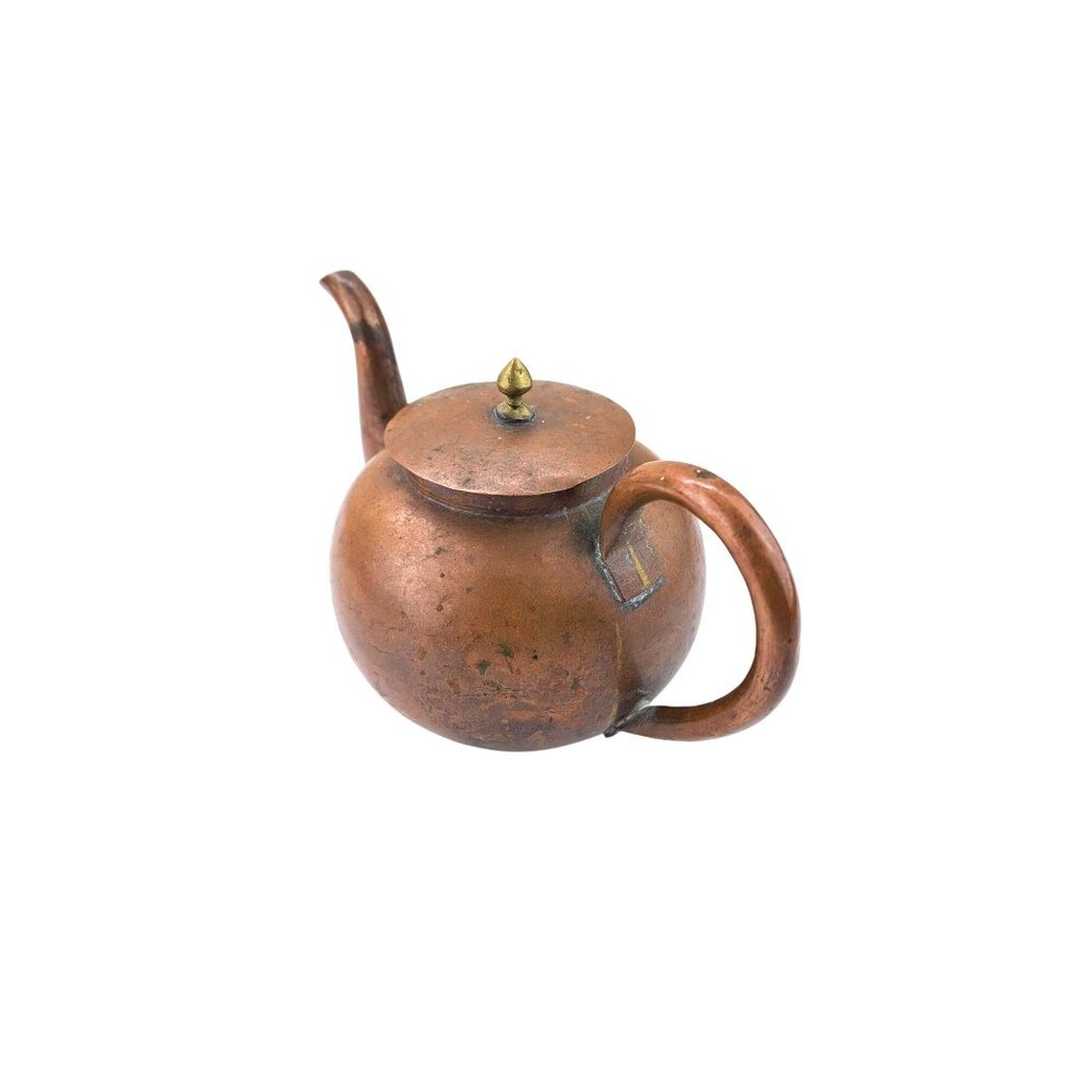 Antique Copper Teapot With Brass Knob Lid China Chinese Patina Kettle Primitive - Picture 5 of 13